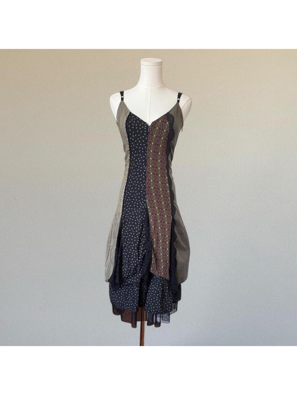 Vintage Des Filles à la Vanille euro patchwork midi dress Sz. M/L
